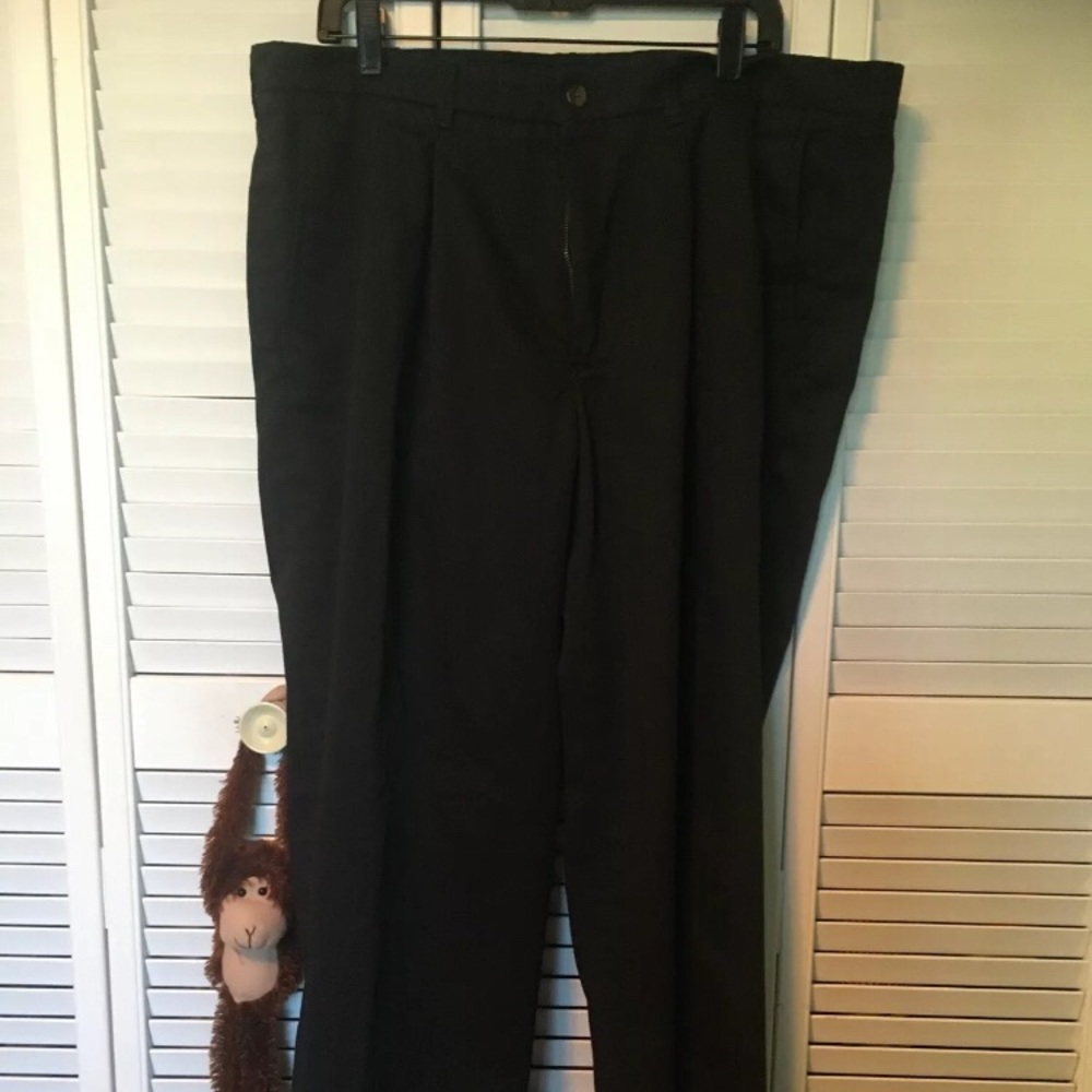 Dress Trouser Pants Solid Black Pleated 40 x 30